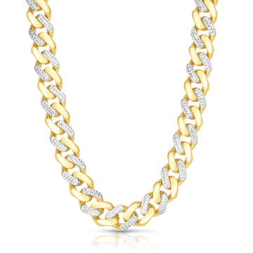 14K Yellow Gold 11.5mm Alternating White Pave Lite Miami Cuban 24 Chain Bracelet